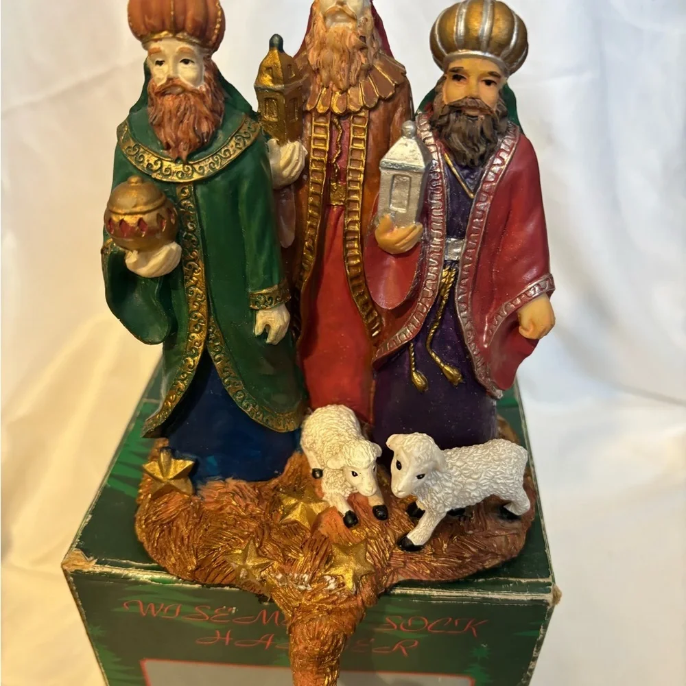 Vintage Three Wise Men Sock Hanger Holiday Figurine Multicolor Ceramic Heavy